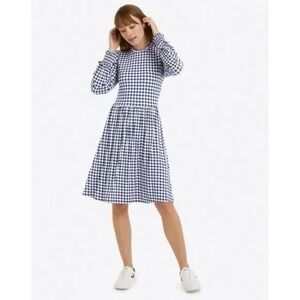 Draper James Kitty Dress Gingham Plaid Check Blue Womens Large Long Sleeves